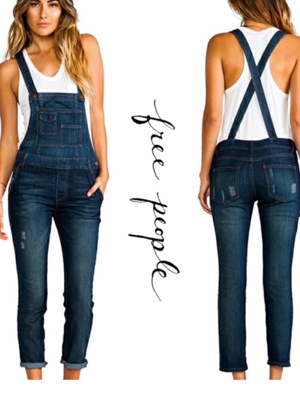 Free People Dark Blue Denim Utility Overalls size 29